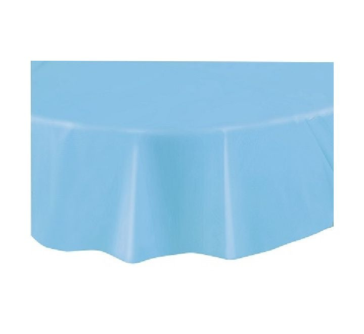 Unique powder blue round plastic table cover  (STANDARD PACKAGING)