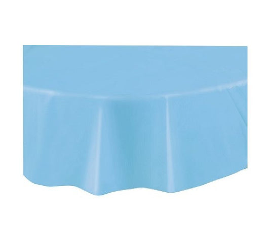 Unique powder blue round plastic table cover  (STANDARD PACKAGING)