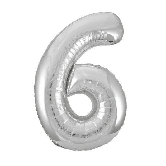 34” Unique Silver number 6 foil balloon